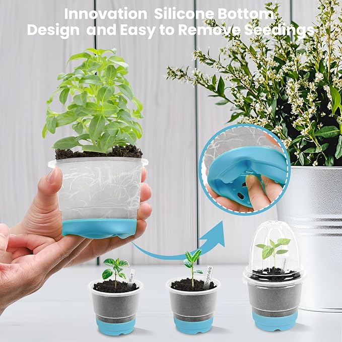 Sckee Clear Nursery Pots for Plants with Lid,30 Packs Seed Starting Pots 4 inch Plastic Plant Pot with Drainage Holes Seed Starting Pot Silicone Base