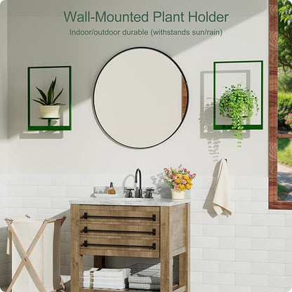 Green Metal Wall Plant Holder - 2-Pack Wall Mounted Plant Stands and Hanging Holders for Indoor Planter and Flower Pot -Rectangle Decor Shelf for Plant Storage (Pot Not Included)
