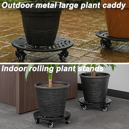 3 Packs Metal Plant Caddy with Wheels 12/13/13.6 inches Heavy-Duty Iron Rolling Plant Stand with Casters Indoor Outdoor Wheeled Plant Roller Base Pot Movers Plant Dolly Coaster Trolley Black