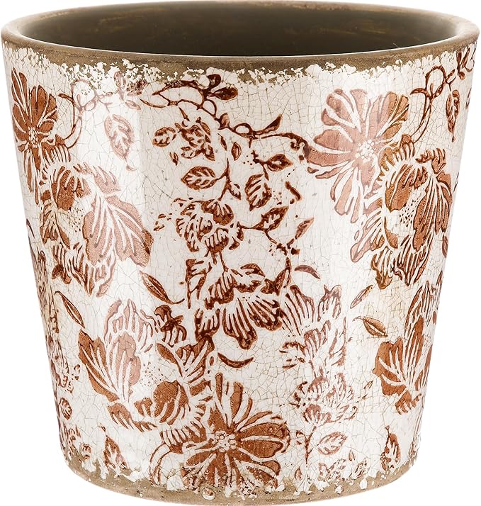 Farmhouse Ceramic Planter 5.5 Inch Large Plants Pot Crack Beige Brown Flowers Plant Pots with Drainage Hole Indoor Plants Kitchen Rustic Antique Decor Gift