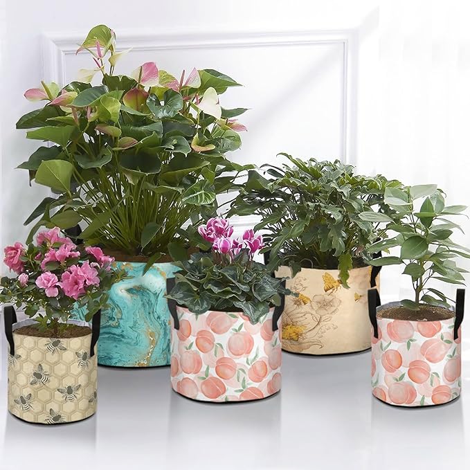 7 Gallon Sweet Pink Peaches Heavy Duty Grow Bag Breathable Planter Pot Containers with Handles for Potato/Tomato/Fruits/Vegetables/Flowers