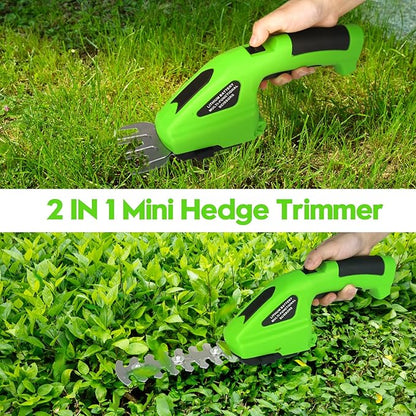 2 in 1 Handheld Hedge Trimmer & Cordless Grass Shear, 7.2V Electric Grass Trimmer Shrubbery Trimmer, Battery Bush Trimmer Hedge Shears/Grass Cutter Garden Tool for Lawn, Yard