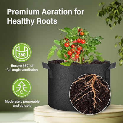 HealSmart Plant Grow Bags 10 Gallon, Tomoato Planter Pots 10-Pack with Handles, Aeration Nonwoven Fabric, Heavy Duty Gardening Planter for Vegetable, Herbs and Flowers, Black 2024 Version