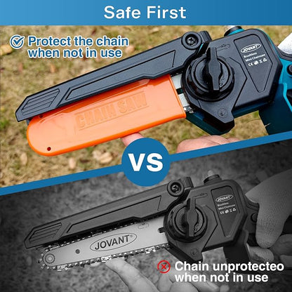 Mini Chainsaw Cordless Compatible for Jovant Batteries (No Battery), Electric Chainsaw with Logging Wedge For Tree Trimming Wood Cutting (2 Chains) (Tools Only)