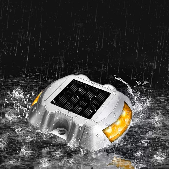 JIGUOOR Solar Deck Lights LED Driveway Lights Solar Powered Dock Light Outdoor IP68 Waterproof Road Markers for Step Sidewalk Stair Boat Garden Ground Pathway Yard (Yellow, 1 Pack)
