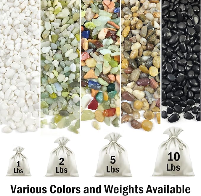 5 lbs White Pebbles for Indoor Plants, 3/8 Inch Decorative White Gravel, Polished River Rocks for Potted Plants Vase Cactus Bird Bath and Outdoor Garden Landscaping