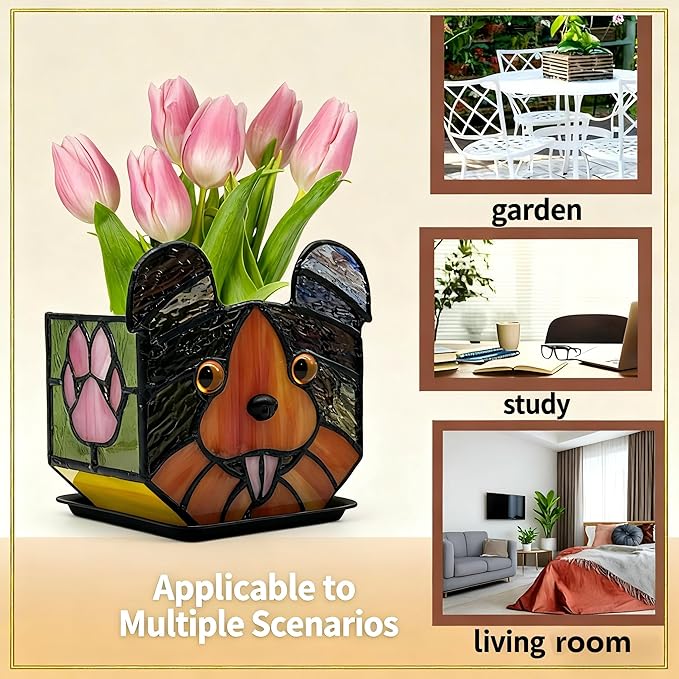 Handcrafted Stained Glass Dog Planter Pot, Succulent Pots with Drainage,Planter Pots for Indoor Plants,Pet Remembrance Gift Dog 4.6x3x5.15 in