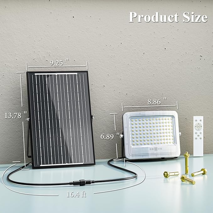 MMKT Solar Flood Lights Outdoor,12000mAh Motion Sensor Outdoor Solar Powered Lights with Remote, IP65 Waterproof Solar Flood Light for Outside, Dusk to Dawn Wall Light for Garage, Patio, Yard