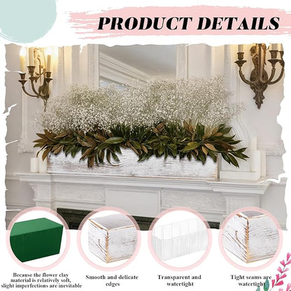 Dandat 1 Set Wood Boxes for Centerpieces 16x4 Inch Rectangle Wooden Planter Box Rustic Wooden Planters with Removable Plastic Liner Floral Foam Blocks for Christmas Wedding Home Garden Decor(White)