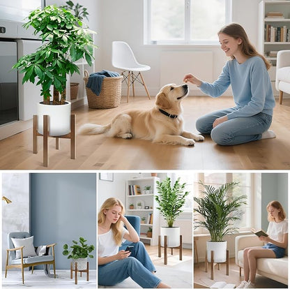 Natural Bamboo Plant Stand Indoor, Adjustable Plant Shelf Indoor Fits 8-12 Inch Pots, Mid Century Modern Decor to Refresh Your Space(Pot & Plant Not Included)