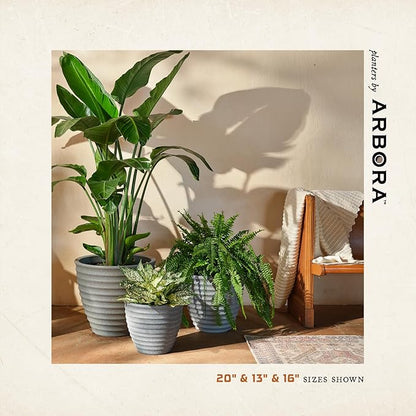 ARBORA 20" Ibiza Polyresin Indoor and Outdoor Planter with Stone Blend Concrete Gray Finish - Durable, Weatherproof, Lightweight, Large Plant Pot for Patio, Garden, Deck, Entryway