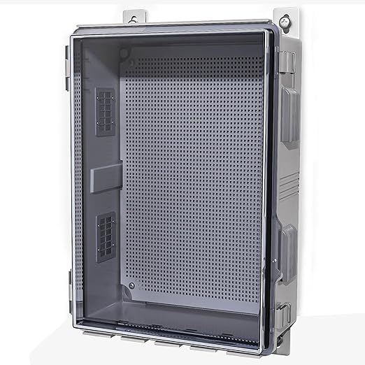ABS Electrical Junction Box, Ventilated Design, Cable Grommets, IP65 Waterproof Enclosure, Indoor/Outdoor Use with Mounting Panel.. (Clear Cover, 17.7"x13.7"x7.9")