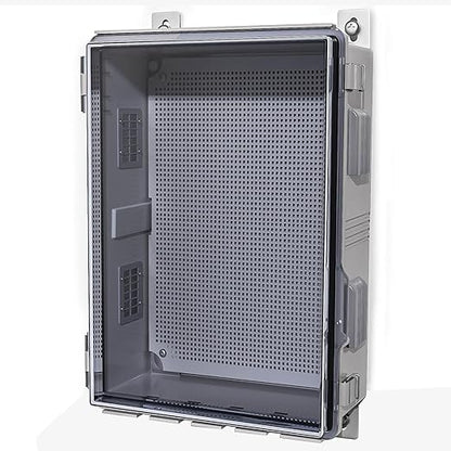 ABS Electrical Junction Box, Ventilated Design, Cable Grommets, IP65 Waterproof Enclosure, Indoor/Outdoor Use with Mounting Panel.. (Clear Cover, 17.7"x13.7"x7.9")