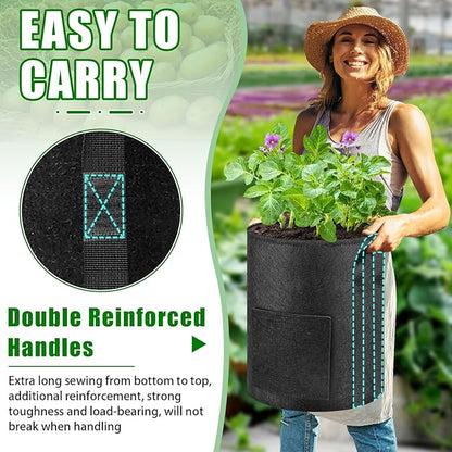 MJZ 5 Pack 10 Gallon Potato Grow Bags with Harvest Observation Windows, 380G Thickened Potato Bags for Growing Potatoes, Heavy Duty Nonwoven Fabric Garden Growing Containers to Grow Vegetable Tomatoes