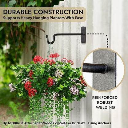 RTZEN Plant Hangers Indoor or Outdoor - Wrought Iron Metal Hanger Indoor Hook - Heavy Duty Wall Bracket Hooks for Hanging Plants Baskets Lanterns Wind Chimes - 2 Pack (Black Shepherds Hooks 10")