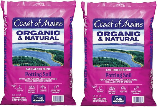 Coast of Maine Bar Harbor Blend, 8qt (Pack of 2) Organic and Natural Potting Soil for Houseplants, Flowers, Vegetables, Herbs and Containers