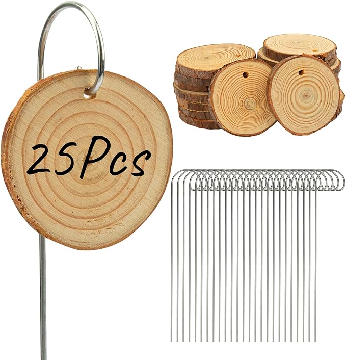 Temlum Wooden Plant Labels with Marker Pen, 25 Pcs Garden Markers Garden Label Stakes Plant Sign Tags for Flowers, Herbs, Potted Plants, Seed