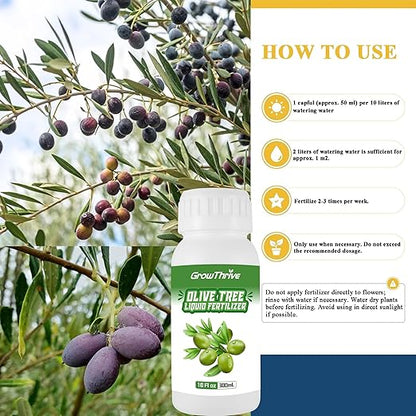 Olive Tree Fertilizer for All Olive and Oleaceae Trees, Liquid Plant Food for Fruit Trees Lush Foliage, Strong Roots, and Plump Olive Fruits, Nutrient-Rich Formula, 10oz