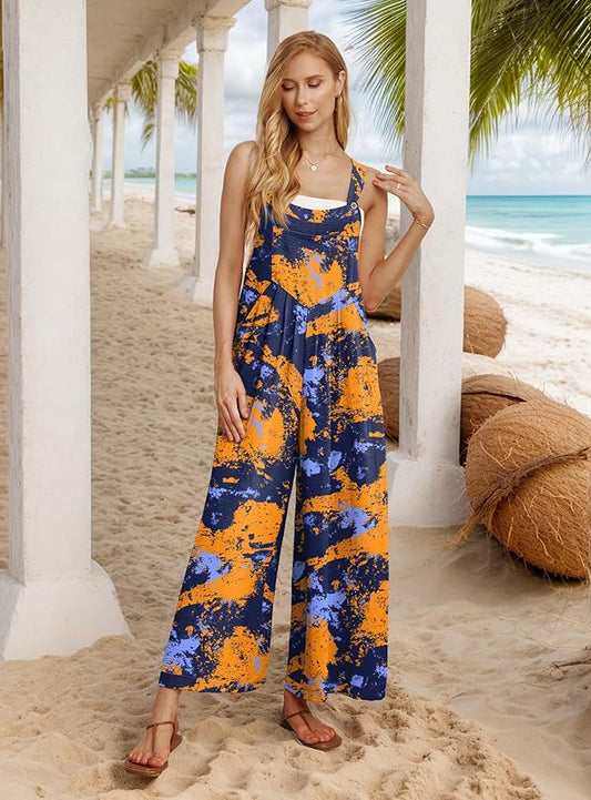 IWOLLENCE Women's Summer Jumpsuits Boho Wide Leg Overalls Casual Loose Rompers with Pockets 2025