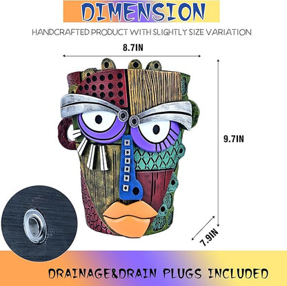 Abstract Face Planter Pots for Plants,Hand-Painted Colorful Flower Pots with Drainage, Indoor Outdoor Garden Decor Gift(Classic,Large)
