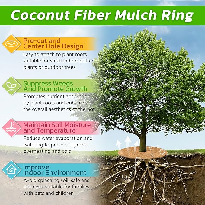 Legigo 4pcs Coconut Fiber Mulch Ring Tree Plant Protector Mat, 18 Inch Natural Coco Coir Tree Protection Ring Plant Pot Soil Cover, Tree Rings Disc Plant Cover for Indoor Outdoor Plants,Landscaping