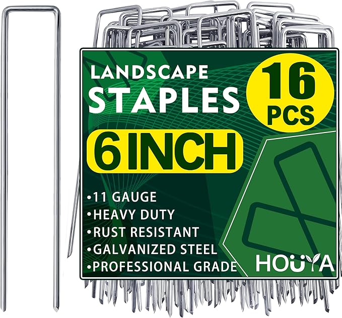 16 PCS Landscape Staples 6 Inch Galvanized Garden Stakes Garden Staples Pins Anti-Rust Ground Stakes for Weed Barrier, Irrigation Hose, Yard Lawn SOD, Landscape Fabric, Decor 6" L x1.2 W 16 pcs