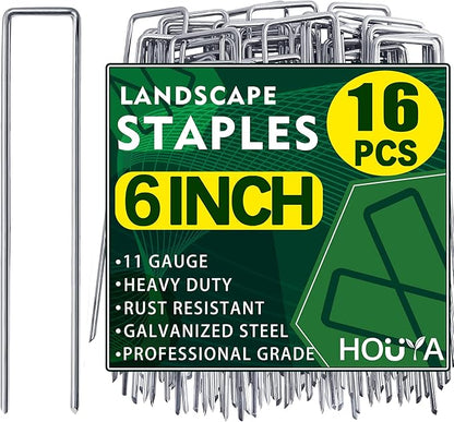 16 PCS Landscape Staples 6 Inch Galvanized Garden Stakes Garden Staples Pins Anti-Rust Ground Stakes for Weed Barrier, Irrigation Hose, Yard Lawn SOD, Landscape Fabric, Decor 6" L x1.2 W 16 pcs
