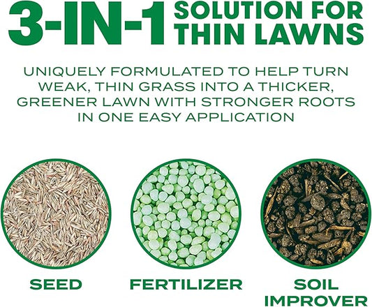 Scotts Turf Builder Thick'R Lawn Tall Fescue Mix, Combination Seed, Fertilizer and Soil Improver, Thickens Thin Grass, 12 lbs