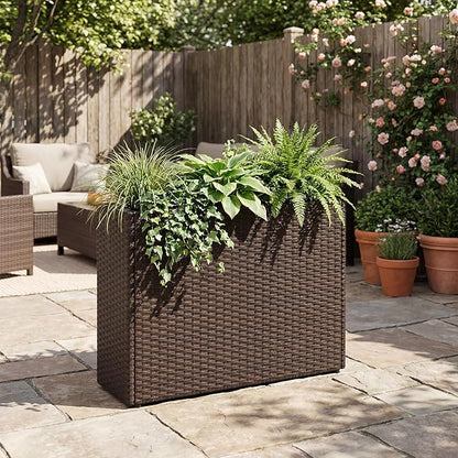 Giantex Set of 2 Wicker Raised Garden Bed, 32”x11”x24”, Rectangular Garden Planter Box w/PE Rattan, Liner Fabric, Wicker Patio Elevated Raised Bed for Vegetable Flower Herb Porch Balcony