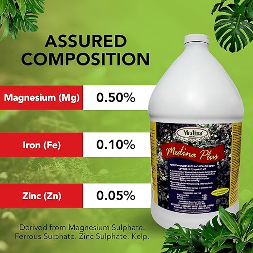 Medina Plus Soil Activator - Liquid Soil Loosener for Lawns & Gardens - Micronutrient-Rich Soil Conditioner & Softener - Used with House Plant Fertilizer, Liquid Plant Food for Houseplants - 1 Gal
