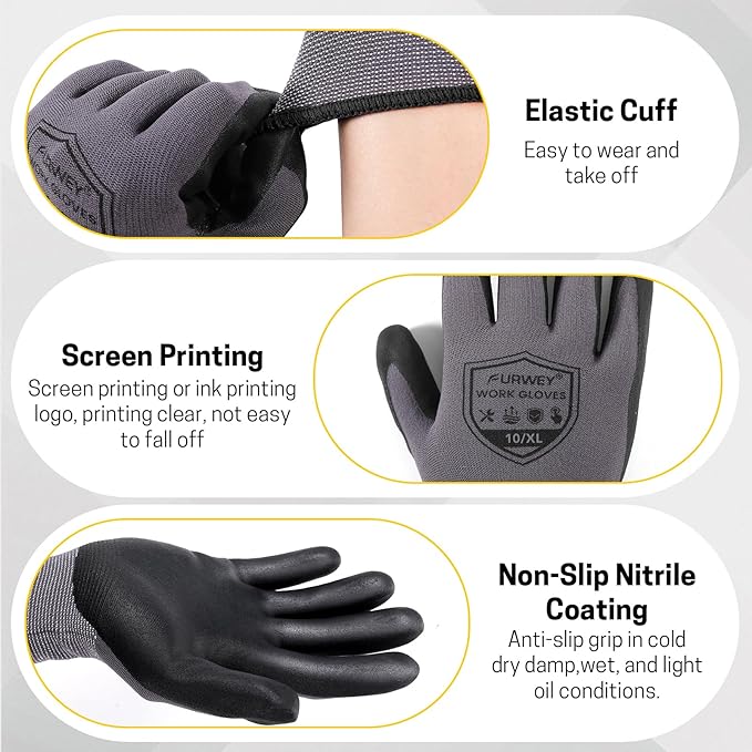 Safety Work Gloves-16/32 Pairs, Micro Foam Nitrile Coated Glove,Seamless Knit Nylon Gloves for Men Women（S-XL