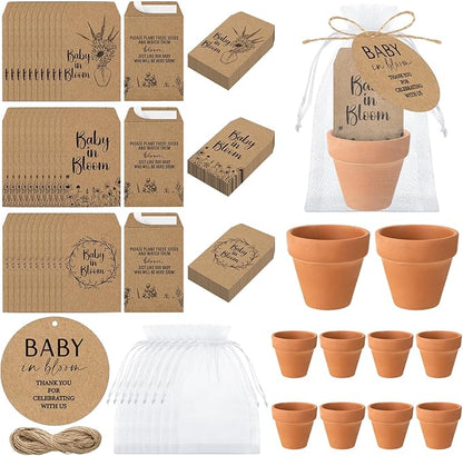 Baby Shower Party Favors Baby in Bloom Envelopes Seed Packets Include 24 Mini Terracotta Pots Seed Packets 24 Self Adhesive Envelopes Thank You Tags Gifts for Party(Kraft Paper)
