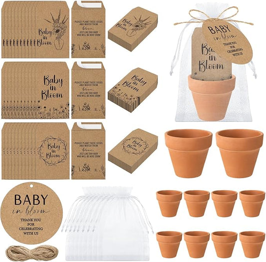 Baby Shower Party Favors Baby in Bloom Envelopes Seed Packets Include 24 Mini Terracotta Pots Seed Packets 24 Self Adhesive Envelopes Thank You Tags Gifts for Party(Kraft Paper)
