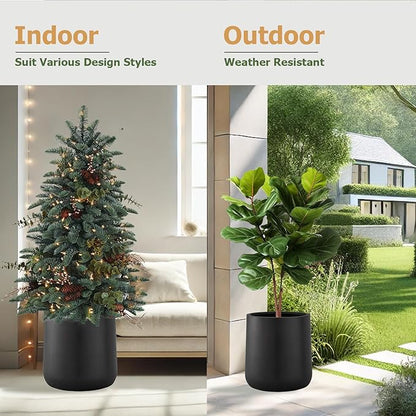 15.3" H x 15" D Conico Fiberstone Round Planter with Drainage Hole, Smooth Finishes, Weather Resistant for Indoor and Outdoor Use, Included 2 Extra Coco Mats (Black, 11.7" Pot Opening)