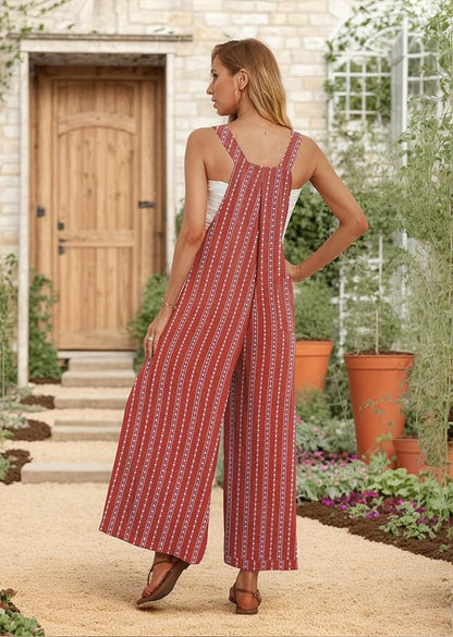 IWOLLENCE Women's Summer Jumpsuits Boho Wide Leg Overalls Casual Loose Rompers with Pockets 2025
