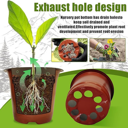 100 Packs 4" Plant Nursery Pots Plastic Seedling Starter pot Flower Planter Container Seed Grow Pot with Drainage Hole for Indoor Outdoor Garden Suitable for Succulent Seedling Cutting Transplanting