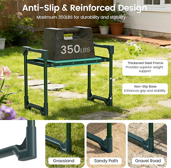 Garden Kneeler and Seat, Heavy Duty 2 in 1 Gardening Stool with 2 Tool Side Bags, Foldable Gardening Bench to Relieve Knee & Back Pain, Garden Chair Gifts for Women, Seniors