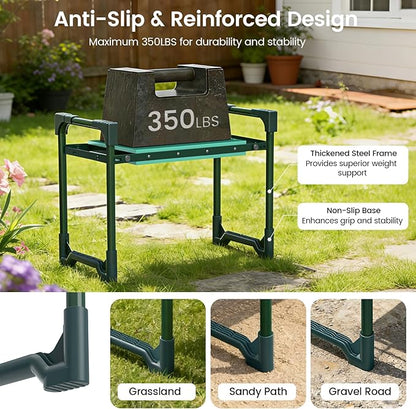 Garden Kneeler and Seat, Heavy Duty 2 in 1 Gardening Stool with 2 Tool Side Bags, Foldable Gardening Bench to Relieve Knee & Back Pain, Garden Chair Gifts for Women, Seniors