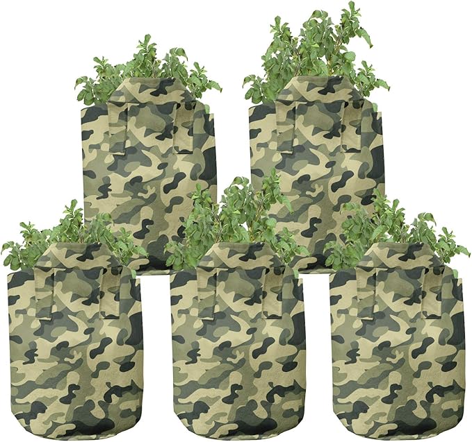 Ambesonne Watercolor Grow Bags 5-Pack, Paintbrush Effect Hearts, Heavyduty Fabric Pots with Handles for Plants, Pale Pink