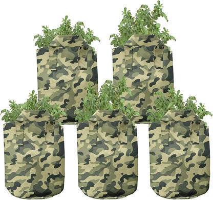 Ambesonne Watercolor Grow Bags 5-Pack, Paintbrush Effect Hearts, Heavyduty Fabric Pots with Handles for Plants, Pale Pink