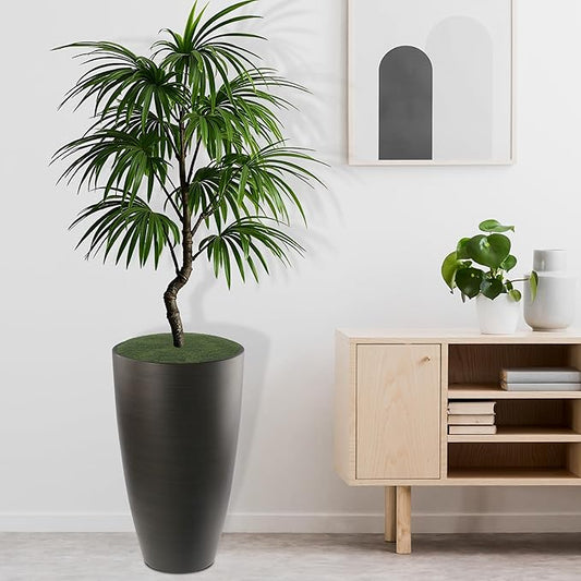 2 Packs 21 inch Tall Planter, Indoor Outdoor Round Planter for Porch, Large Plant Pot with Drainage Hole for Home Garden Front Door, Modern Decorative Pots for Plants (Dark Brown)