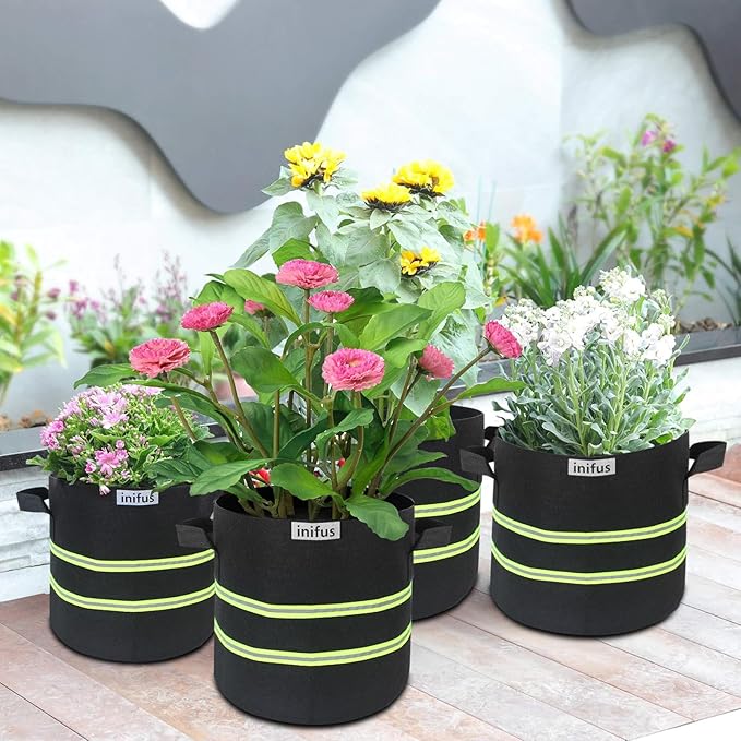 10 Pack 5 Gallon Thickened Grow Bags,Heavy Duty Aeration Nonwoven Fabric Plant Pots with Reinforced Handles Unique Design for Garden Nursery Vegetable Fruit Flower Plant Grow Bags