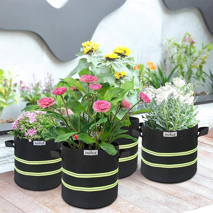 10 Pack 5 Gallon Thickened Grow Bags,Heavy Duty Aeration Nonwoven Fabric Plant Pots with Reinforced Handles Unique Design for Garden Nursery Vegetable Fruit Flower Plant Grow Bags