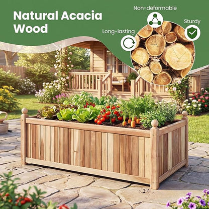 Giantex Acacia Wood Raised Garden Bed, 44"x23"x16" Rectangular Planter Box w/Black Liner for Growing Vegetable Flower Herb Fruit, Easy Assembly, Outdoor Planting Bed for Backyard, Garden, Lawn