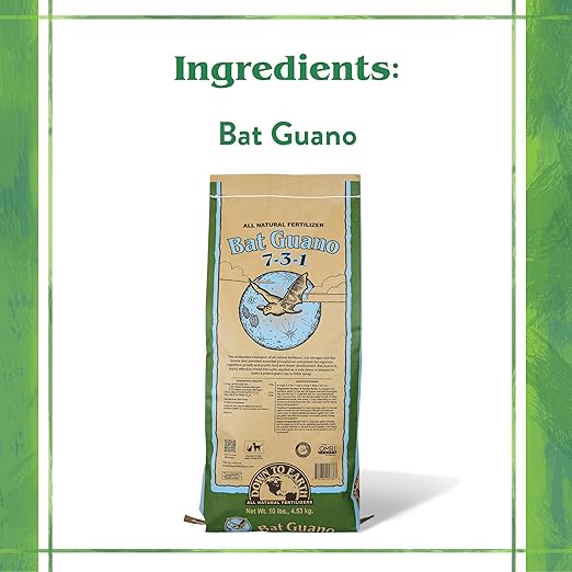 Down To Earth All Natural Fertilizers Organic Bat Guano - High Nitrogen Plant Food for Vegetative Growth 7-3-1, 25 lb