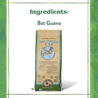 Down To Earth All Natural Fertilizers Organic Bat Guano - High Nitrogen Plant Food for Vegetative Growth 7-3-1, 25 lb