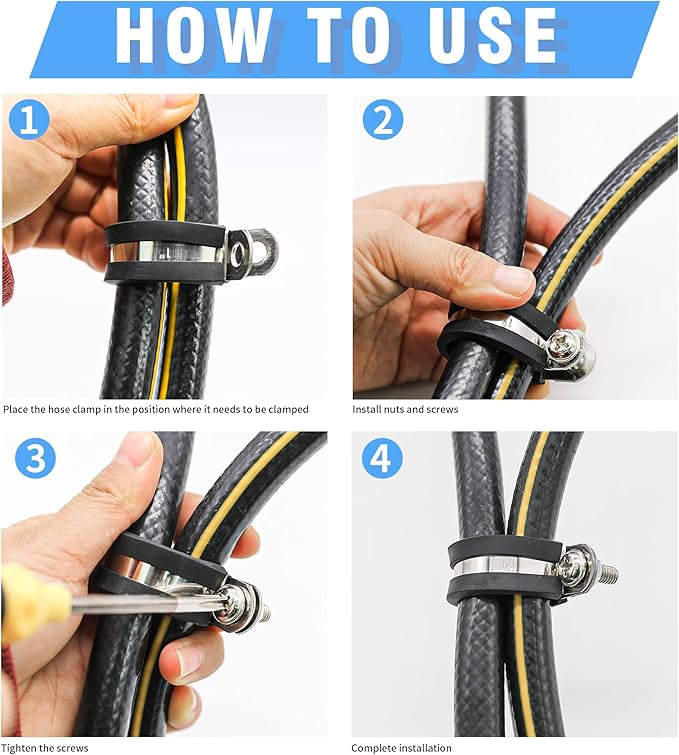 36PCS 3/8" Double Cable Clamps with updated Riveted Reinforce, 304 Stainless Steel Rubber Cushioned Insulated Loop Pipe Wire Clamps