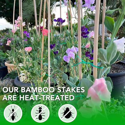 SWANGSA 40 Pack Bamboo Stakes for Plant 6 Feet,Bamboo Sticks Garden Plant Support Stakes Poles with 200pcs Twist Ties for Tomatoes, Beans, Flowers, Trees, Indoor and Outdoor Climbing Plants
