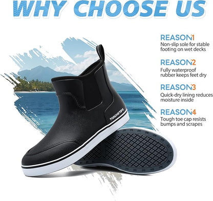 Men's Deck Boots for Fishing Waterproof ankle Rain Boots Non-Slip Neoprene Rubber water shoes for Boating Gardening Sailing Daily