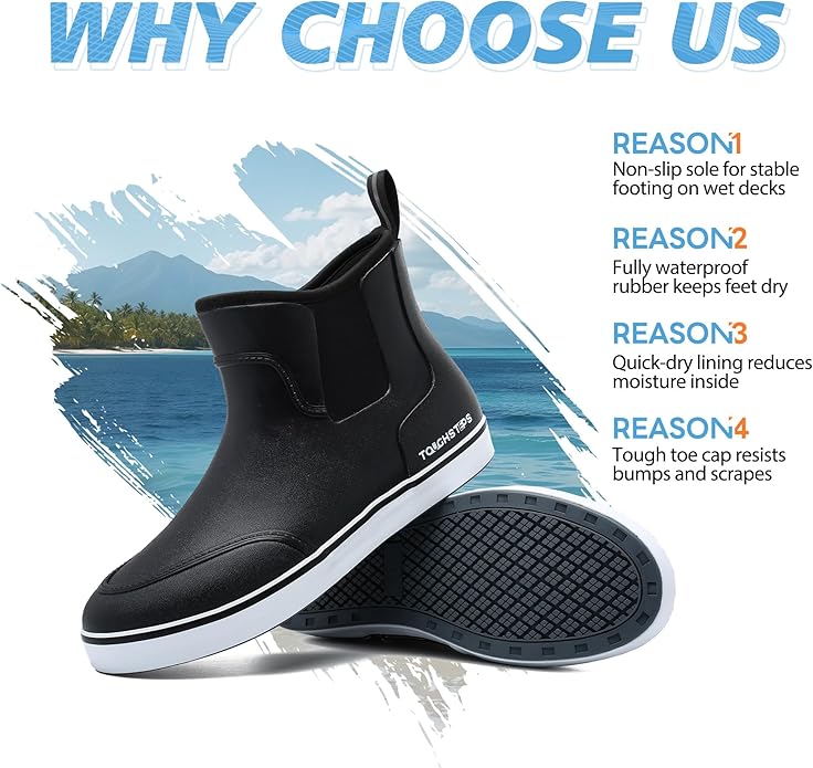Men's Deck Boots for Fishing Waterproof ankle Rain Boots Non-Slip Neoprene Rubber water shoes for Boating Gardening Sailing Daily